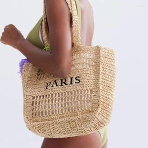 Сумки-тоут, повседневные соломенные сумки на плечо с полыми буквами для женщин, тканая большая сумка-тоут ручной работы, летние пляжные большие кошельки для покупок 2024