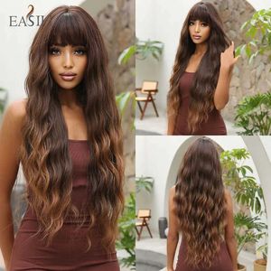 Synthetic Wigs Cosplay Wigs Synthetic Wigs Long Ombre Brown Curly Wave Wigs with Bangs for Afro Women Chocolate Brown Daily Cosplay Hair Wigs Heat Resistant 240329