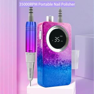 Kits Gradient Color 35000rpm Nail Drilling Hine Portable Nail Polisher Sander Rechargeable Manciure Drill Electric Nail File