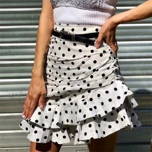 Kjolar hög midja veckad asymmetrisk polka dot tryck kjol tillbaka dragkedja chic ruffles faldas mujer damer vestidos 2024 mode