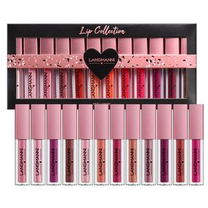 12 Pçs/set Batom Líquido Lip Gloss Espelho Maquiagem Lip Glaze Aguado Transparente Jelly Maquiagem Sedoso Shimmery Coreano Party Club 240311