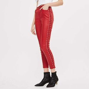 Damen-Hose aus Leder mit hoher Taille, kurze Hose mit weitem Bein, lässige, lange Leder-Cargohose für Damen