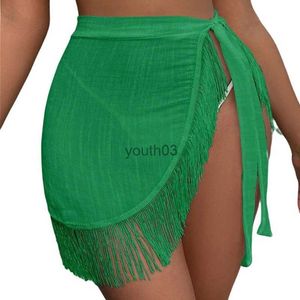 Skirts Skorts Womens Beach Sarongs Sheer Cover-Ups Tassel Bikini Wrap Skirt for Swimwear 240319