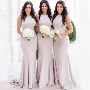 African Simple Blush Pink Mermaid Long Bridesmaid Dresses Jewel Neck Designer Custom Made Stretchy Wedding Guest Gowns Maid Of Hon2637645