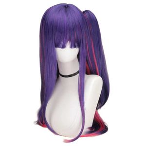 Perucas sintéticas QQXCAIW cabelo sintético Oshi no Ko Hoshino Ai peruca cosplay longo roxo rosa destaques rosa rabo de cavalo peruca resistente ao calor 240329