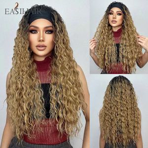 Synthetic Wigs Lace Wigs Long Curly Headband Wigs Black to Brown Blonde Ombre Headband Wig Deep Water Wave Synthetic Hair Wig for Women Daily Fake Hair 240329