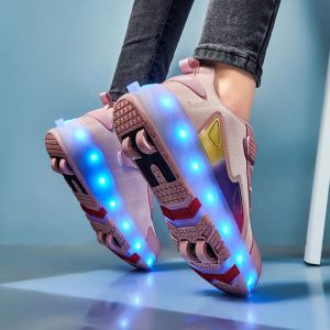 Skor sneakers med hjul rullskridskor skor pojkar flickor barn barn barn sport casual mode 4 rullar led upplysta lysande stövlar