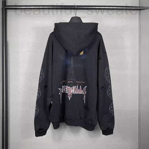 Men's Hoodies & Sweatshirts designer Correct Version High Quality B Home 23ss Paris Tower Zipper Hoodie Washed and Worn Out J5RK