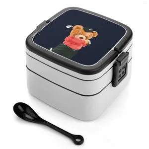 Louça bonito urso glofing-adogrável bento caixa escola crianças escritório trabalhador 2 camadas armazenamento teddy baron