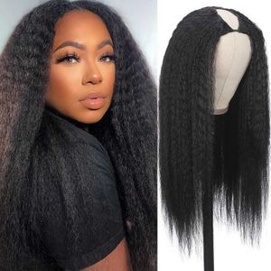 Syntetiska peruker Syntetiska peruker Wignee V U -del Wig Human Hair Kinky rakt mänskliga hår peruker för kvinnor 180% Densitet V DEL YAKI Rätt brasiliansk Glueless peruk 240327