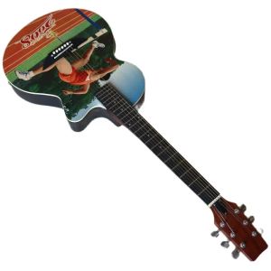 Gitarr Stock 41 tums runda tillbaka Electric Acoustic Guita Basswood Top 6 String Folk Guitar med EQ