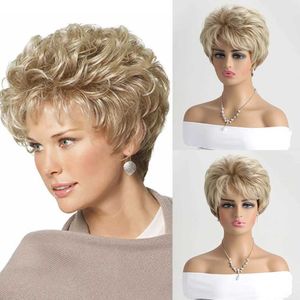 Synthetic Wigs Light gold Natural Wigs for Women Short curly Synthetic Wig Daily Party Heat Resistant Hair 240328 240327