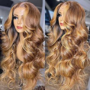 Syntetiska peruker syntetiska peruker ombre höjdpunkt peruk brasiliansk hd spets främre mänskliga hår peruker för kvinnor 13x4 honung blond kroppsvåg 13x6 full hd spets frontala peruker 240329