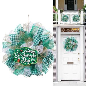 Dekorativa blommor främre dörrkorg god jul för ST Day Leprechaun Wreath Ribbon Decor