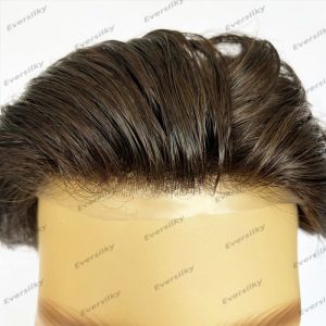 TOUPEEES超自然ヘアライン0.02mm耐久性のある薄い肌のベースメンTOUPEE 80％密度灰色の男性の髪の毛細血管毛