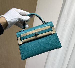 brand mini purse luxury handbag real matte crocodile leather shoulder bag 19.5 cm fully handmade quality greeen brown light grey colors fast delivery