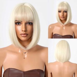 Syntetiska peruker platinblond bob peruk med bangs syntetiska cosplay korta raka peruker för svarta kvinnor värmesbeständigt parti dagligen falskt hår 240328 240327