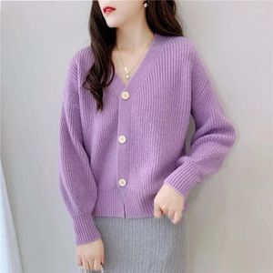 Women's Knits 2024 V-neck Knitted Solid Color Sweater Loose Outer Wear Idle Style Cardigan Coat Western