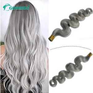 Extensions I Tip Hair Extensions Body Wave Human Fusion Hair Extension 100Strands Keratin Capsule Grey Natural Black Brown Color 1226Inch