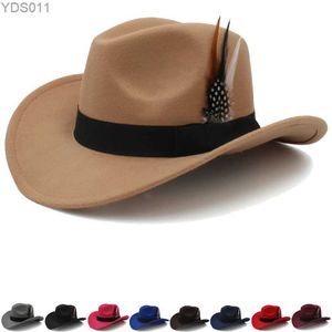 Brim Hats Bucket 3 rozmiary szerokie rodzica-dziecko mężczyźni kobiety Kids Western Cowboy Panama Sunhats Feather Band Fedora Caps Trilby Sombrero Travel 240320