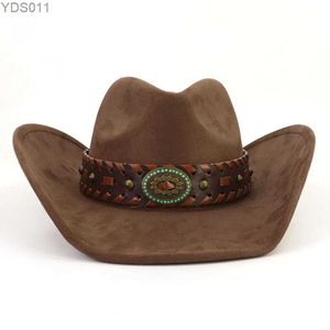 Wide Brim Hats Bucket Vintage Suede Western Cowboy Hat High Quality Outdoor Rider Cowgirl Church Panama Jazz Sombrero Hombre 240319