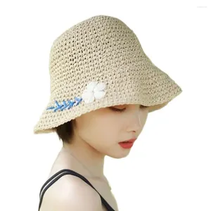 Berets ochronę UV Słomka Słomka Kapelusz Kobiet Kobiet szeroki oddychający oddychający słońce Przenośna czapka plażowa