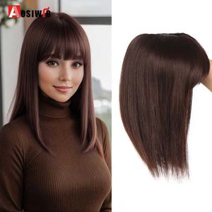 Parrucche sintetiche Frangia Topper Pezzo di capelli Invisibile senza cuciture Parrucca lunga diritta Frangia Clip sopra la testa Copertura di ricambio invisibile naturale Capelli bianchi 240328 240327