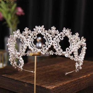 Diademi Barocco Argento Colore Fiore di cristallo Diademi nuziali Corona di strass Spettacolo Diadema Sposa Fascia Regali di nozze Accessori per capelli Y240319