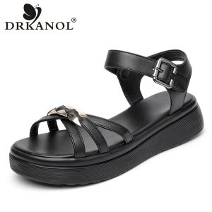 Sandals DRKANOL 2023 Summer Shoes Chunky Platform Sandals Women Peep Toe Ankle Strap Comfort Flat Casual Ladies Sandals Big Size 42 43