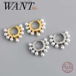 Stud WANTME Genuine 925 Sterling Silver Bohemian Round Synthetic Pearl Stud Earrings for Women French Style Ocean Ears Jewelry GiftC24319