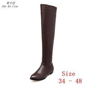 BOTAS SPRING SLEAT Autumn Shoes Woman Flat Over the Knee Boots Women Flats Taxa Botas longas de plus size 3440 41 42 43 44 45 46 47 48