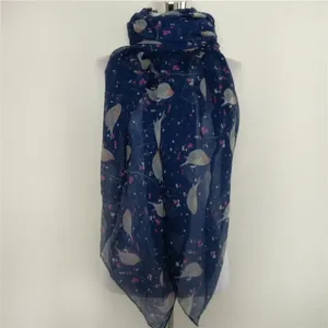 Scarves Fashion Scarf For Women Animal Soft Viscose Sky Blue White Bird Print Foulards Snood Ladies Foulard