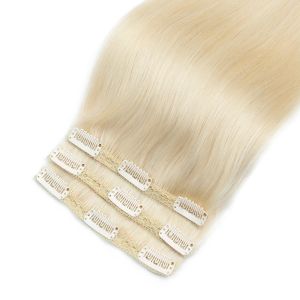 Estensioni MRS HAIR Clip dritta nelle estensioni dei capelli Capelli umani Biondo platino Capelli umani veri naturali Aggiungi volume Non Remy 3 pezzi / lotto