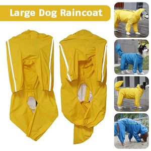 Cão vestuário pet capa de chuva com capuz ajustável poncho à prova d'água com tudo incluído grande jaqueta de chuva para cães médios