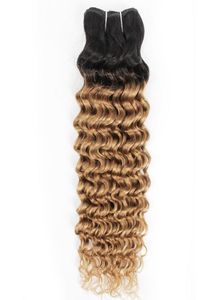 Onda profunda indiana cabelo encaracolado tecer pacotes 1b27 ombre mel loira dois tons 1 pacotes 1024 polegada peruano malaio cabelo humano ext5606836