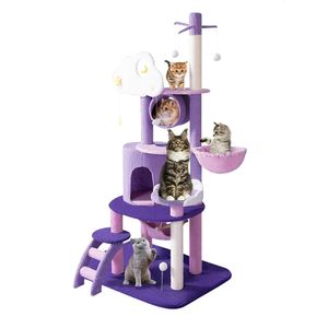 Tower Cats, 67 tum Tree Scratching Post Hammock Toys för uttråkade inomhus vuxna katter flernivåaktivitetscenter med Cute Cat House