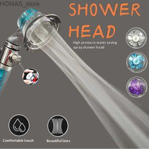 Bathroom Shower Heads New Turbo Propeller Shower ABS High Pressure Water Saving With Adjustable Button Fan Handheld Shower Head Bathroom Accessories Y240319