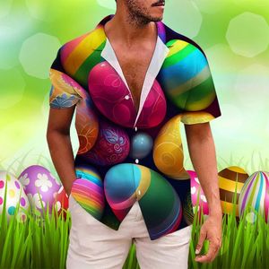 Camicie casual da uomo Pagliaccetto da uomo Pagliaccetto con stampa di uova di Pasqua Camicia da uomo a maniche corte primaverile ed estiva Top da yoga lunghi