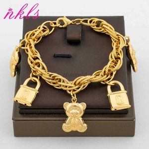 Bangle Luxury Design Bear Chain Stainless Steel Bracelet Gold Color Bracelet Dubai Saudi Fashion Jewelry For Wedding Gift Arabic 240319