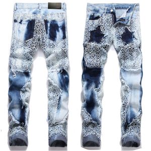 Blue Mens Robin Jeans Ripper Denim Long Pants Skinny fit Slim Men's stretch Biker Stacked Jean Patchwork Distressed Net Designer Top Quality size 28-40