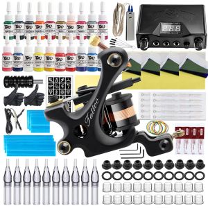 KIT KITS COMPLETO Tattoo Machine Kit 10 Wraps Coil Coil Tattoo Gun set di pistole con aghi da tatuaggio Inchiostri TATTOO ACCESSORI DI TATTOO per principiante