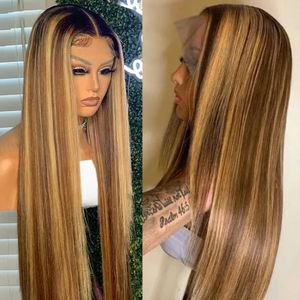 250% 13x4 Highlight Ombre Bone Straight Lace Front Human Hair Wigs 4/27 Brown Colored 13x6 HD Transparent Lace Frontal Wig