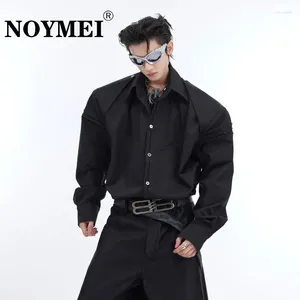 Camicie casual da uomo NOYMEI Design pieghettato Camicia con spalline Bottoni in metallo allentati Tinta unita 2024 Cardigan alla moda primaverile da uomo All-match