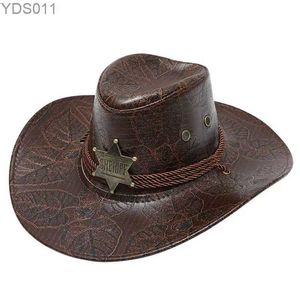 Wide Brim Hats Bucket Retro Sheriff Cap Western Cowboy Hat Men Sunscreen With Wind Rope Sunshade Riding Tourism Outdoor Mountaineering 240319