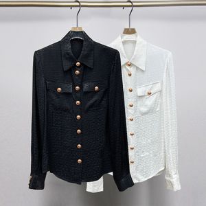 Top qualidade novo estilo feminino camisa de cetim blusa fibra de acetato fivelas de metal confortável versátil roupa casual