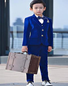 Royal Blue Velvet Kids Suit Children Attire Formal Wear Wedding Boy Birthday Party Business Suit 3 Piece jacket pants vest9515313