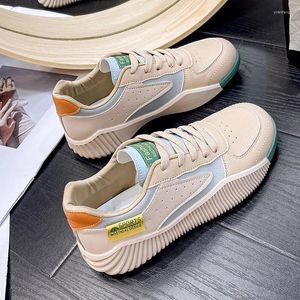 Casual Shoes 2024 Women Sneakers Mixed Color Flat Sole Lace Up Sport Air Leather Non-Slip Skateboard Summer