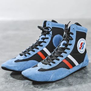 Sapatos sapatos de luta livre de fundo macio interno de boxe profissional lutando tênis de couro de treinamento de combinação de botas esportivas mais tamanho 3046