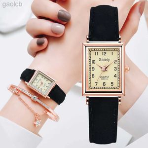 Wristwatches 2PCS /Set Fashion Women Leather Belt Dress Quartz Clock Square Dial Sport Casual Bracelet Ladies Wrist Watch Relogio Reloj Mujer 24319