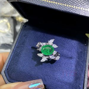 Green Natural Emerald Ring Womens Engagement Wedding Promise 925 Silver Party Jewelry Gift 240315